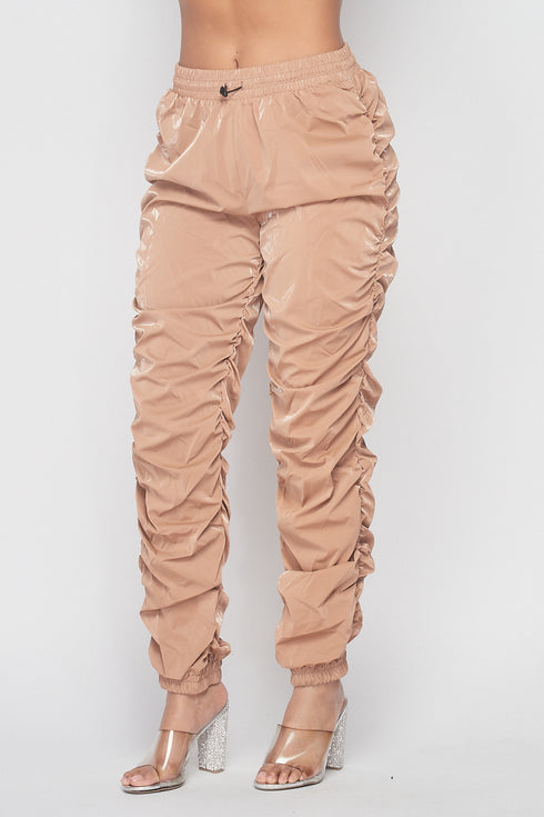 Metallic Reflective Pants Hip Hope Harem Joggers - Beige - SohoGirl.com